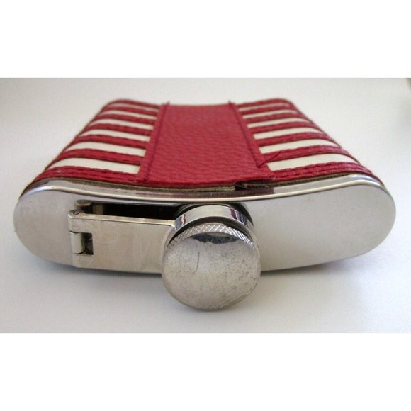 AMERICAN FLAG FLASK USA 6oz Patriotic Stainless Steel Screw Top Stitched Leather - Picture 9 of 14